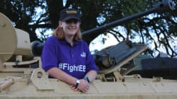 Heather, with EB Simplex in an army tank