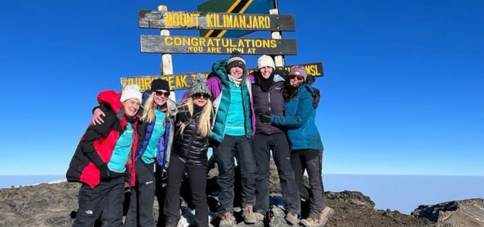 Group of women at the summit of Mt Kilimanjaro