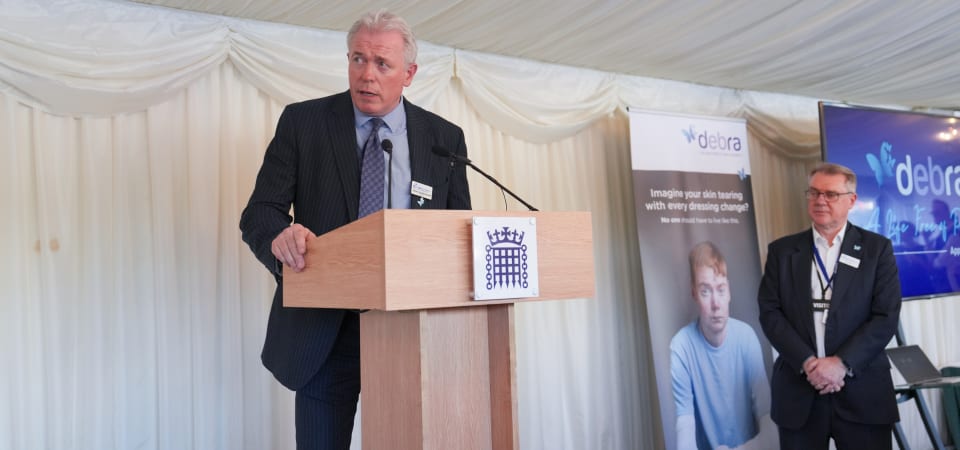James Sunderland MP giving a speech at DEBRAs house of commons reception